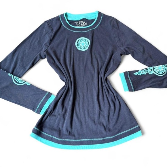 Y2k Sporty BabyTee Navy Embroidered Long Sleeve Baseball Tee Soft Grunge - Picture 1 of 4